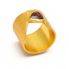 Triangle Shape Garnet Gemstone 925 Sterling Silver Gold Plated Designer Ring