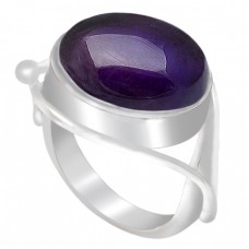 Oval Cabochon Amethyst Gemstone Handcrafted 925 Sterling Silver Ring Jewelry 