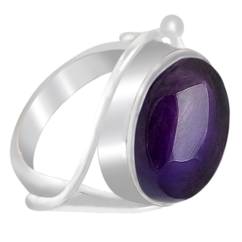 Oval Cabochon Amethyst Gemstone Handcrafted 925 Sterling Silver Ring Jewelry 