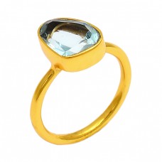 Blue Topaz Fancy Shape Gemstone 925 Sterling Silver Gold Plated Ring Jewelry