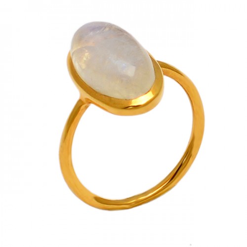 925 Sterling Silver Oval Cabochon Moonstone Gold Plated Designer Ring Jewelry