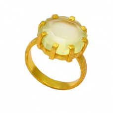 Prong Setting Prehnite Chalcedony Gemstone 925 Sterling Silver Gold Plated Ring