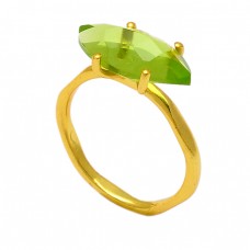 Marquise Shape Peridot Gemstone 925 Sterling Silver Gold Plated Ring Jewelry