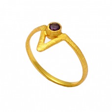 925 Sterling Silver Round Shape Garnet Gemstone Gold Plated Designer Ring