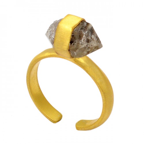 925 Sterling Silver Herkimer Diamond Rough Gemstone Gold Plated Handmade Ring 
