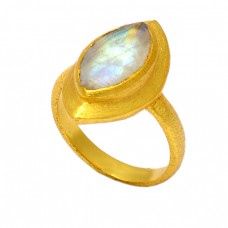 Marquise Shape Blue Topaz Gemstone 925 Sterling Silver Gold Plated Designer Ring