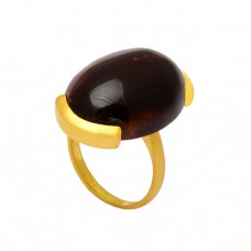 Oval Cabochon Garnet Gemstone 925 Sterling Silver Gold Plated Designer Ring