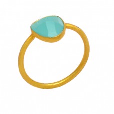 Fancy Shape Aqua Chalcedony Gemstone 925 Sterling Silver Gold Plated Ring