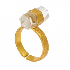 Pencil Shape Crystal Quartz Gemstone 925 Sterling Silver Gold Plated Designer Ring