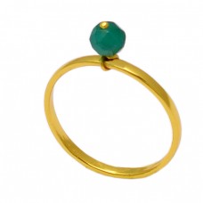 Faceted Round Balls Shape Green Onyx Gemstone 925 Silver Gold Plated Ring
