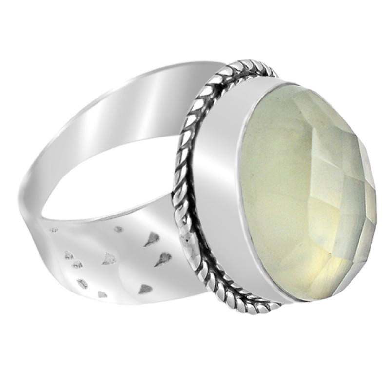Prehnite Chalcedony Oval Shape Gemstone 925 Sterling Silver Rings Jewelry 