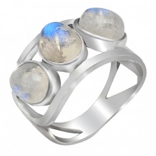Oval Cabochon Rainbow Moonstone 925 Sterling Silver Handcrafted Rings Jewelry 