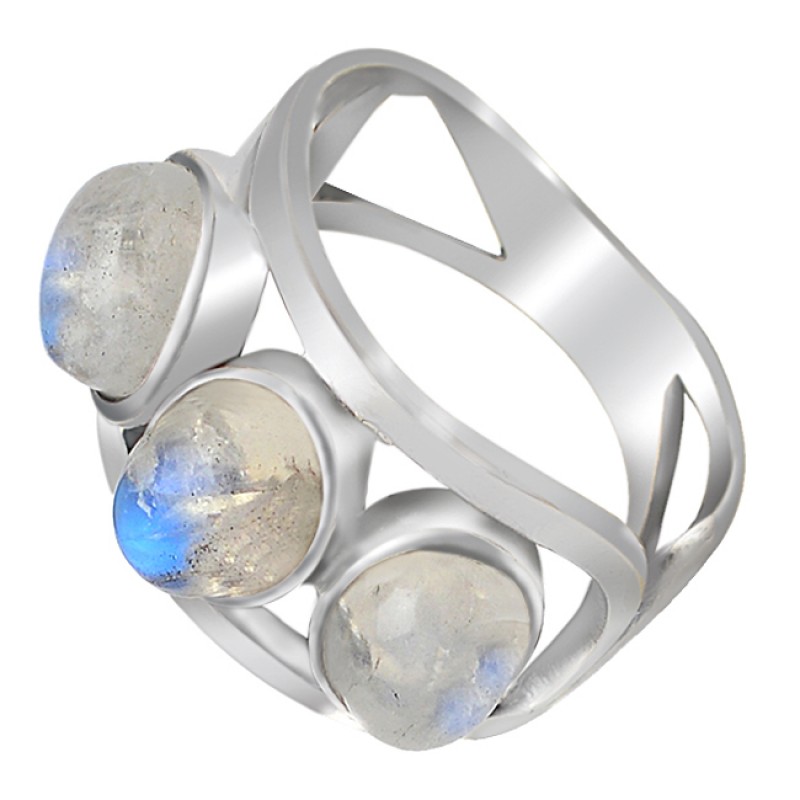 Oval Cabochon Rainbow Moonstone 925 Sterling Silver Handcrafted Rings Jewelry 