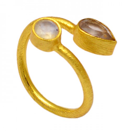 Rainbow Moonstone Citrine 925 Sterling Silver Gold Plated Band Ring Jewelry