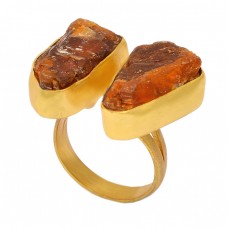 Citrine Rough Gemstone 925 Sterling Silver Gold Plated Handmade Ring Jewelry