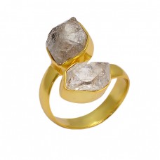 925 Sterling Silver Herkimer Diamond Rough Gemstone Gold Plated Ring Jewelry