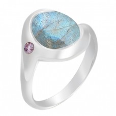 Fashionable Labradorite Amethyst Gemstone 925 Sterling Silver Rings Jewelry