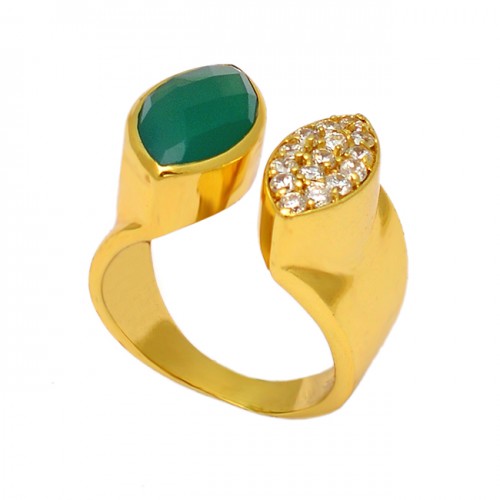 Green Onyx Cubic Zirconia Gemstone 925 Sterling Silver Gold Plated Ring Jewelry
