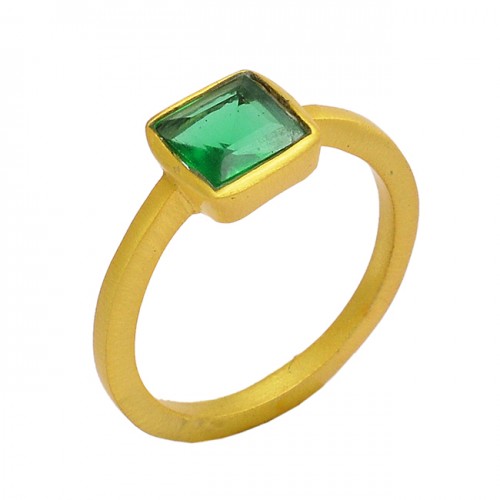 Green Apatite Square Shape Gemstone 925 Sterling Silver Gold Plated Ring Jewelry