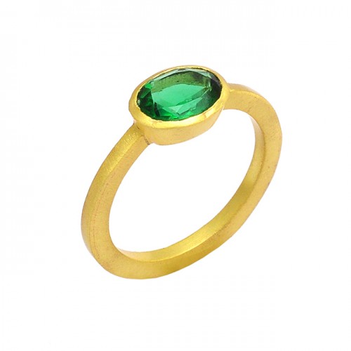 Green Apatite Oval Shape Gemstone 925 Sterling Silver Gold Plated Ring Jewelry