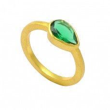 Green Apatite Pear Shape Gemstone 925 Sterling Silver Gold Plated Ring Jewelry
