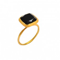 Square Shape Black Onyx Gemstone 925 Sterling Silver Gold Plated Ring Jewelry