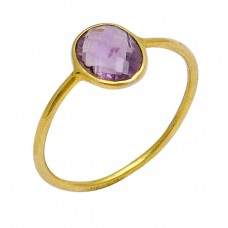Oval Shape Amethyst Gemstone 925 Sterling Silver Gold Plated Ring Jewelry
