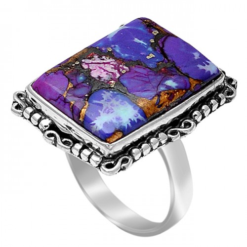 Cabochon Rectangle Purple Copper Turquoise Gemstone 925 Sterling Silve Ring Jewelry 
