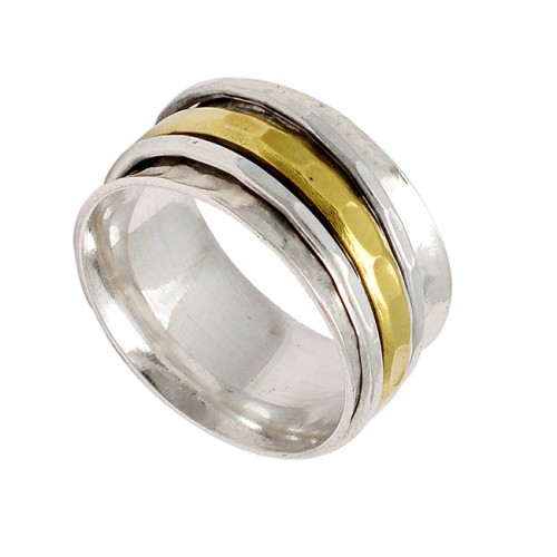 Handmade Designer Plain 925 Sterling Silver Gold Plated Spinner Rings Jewelry
