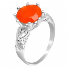 Round Shape Carnelian Gemstone 925 Sterling Silver Prong Setting Ring Jewelry 