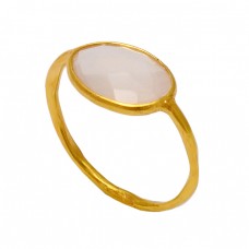 Oval Shape Rose Quartz Gemstone 925 Sterling Silver Gold Plated Designer Ring