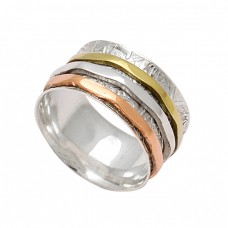 Stylish Designer Plain 925 Sterling Silver Gold Plated Spinner Rings Jewelry