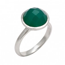 925 Sterling Silver Green Onyx Round Shape Gemstone Handmade Designer Ring