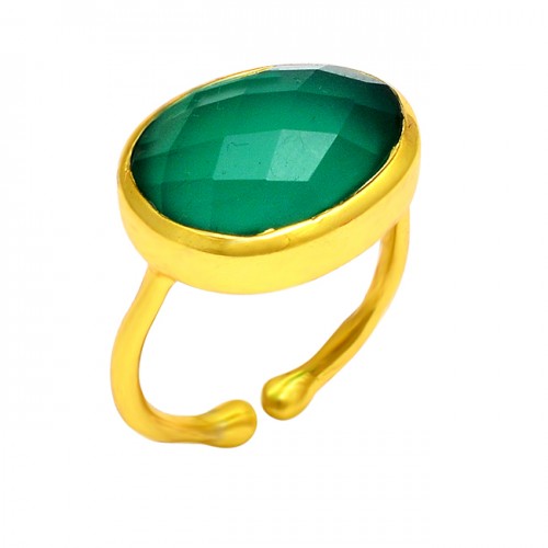Green Onyx Oval Shape Gemstone 925 Sterling Silver Gold Plated Designer Ring