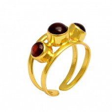 Round Shape Garnet Gemstone 925 Sterling Silver Gold Plated Designer Ring