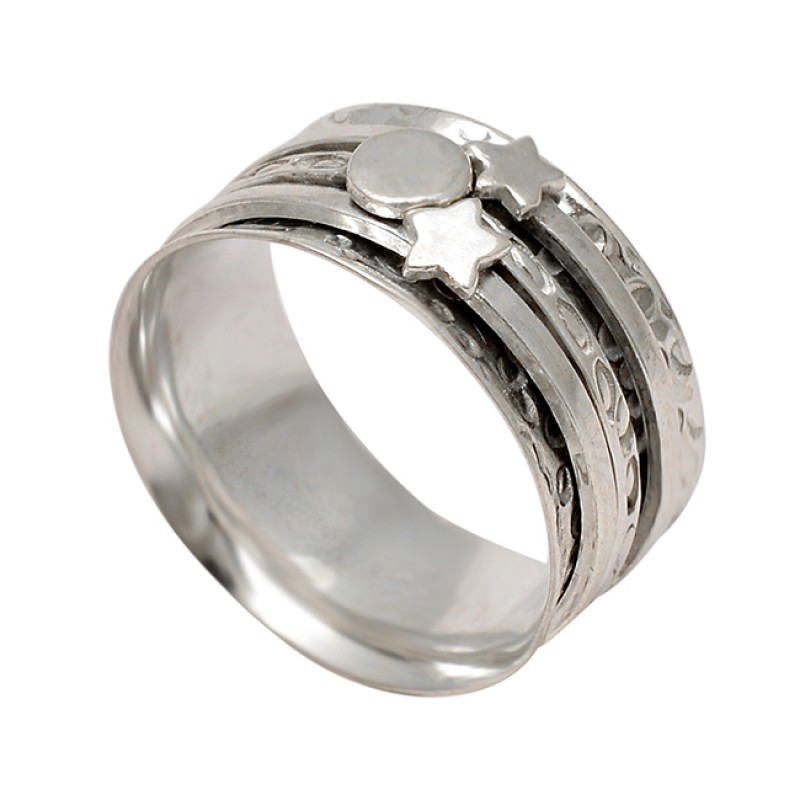 
									925 Sterling Silver Plain Silver Star Shape Designer Spinner Ring Jewelry
