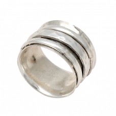 Unique 925 Sterling Silver Plain Designer Hammered Band Spinner Ring Jewelry