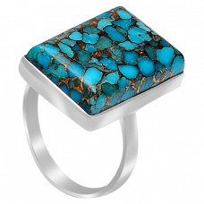 Blue Copper Turquoise Rectangle Cabochon Gemstone 925 Sterling Silver Handmade Ring 