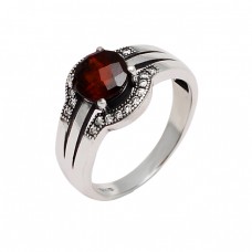 Garnet Cubic Zirconia Gemstone 925 Sterling Silver Prong Setting Ring Jewelry