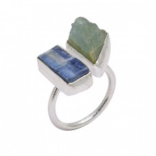 Aquamarine Blue Kyanite Rough Gemstone 925 Sterling Silver Handmade Ring 