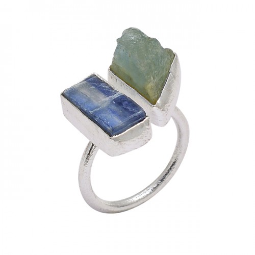 Aquamarine Blue Kyanite Rough Gemstone 925 Sterling Silver Handmade Ring 