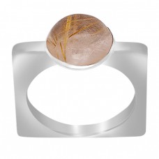 Cabochon Round Golden Rutile Quartz Gemstone 925 Sterling Silver Ring Jewelry