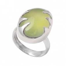 Cabochon Prehnite Chalcedony Oval Shape Gemstone 925 Sterling Silver Handmade Ring Jewelry