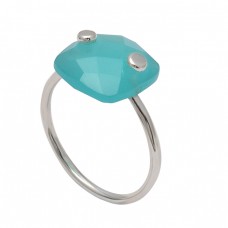 Cushion Shape Aqua Chalcedony 925 Sterling Silver Handmade Designer Ring