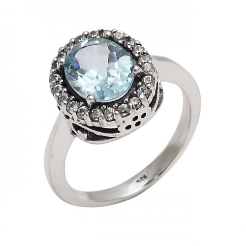 Faceted Oval Shape Blue Topaz Gemstone 925 Sterling Silver Cocktail Designer Rings 
