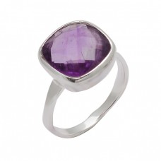 925 Sterling Silver Cushion Shape Amethyst Gemstone Handmade Designer Ring