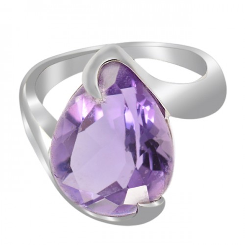 Purple Amethyst Faceted Pear Gemstone 925 Sterling Silver Jewelry Ring