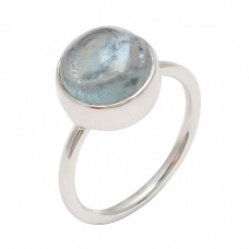 Designer Round Shape Blue Topaz Gemstone 925 Sterling Silver Ring Jewelry