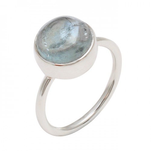 Designer Round Shape Blue Topaz Gemstone 925 Sterling Silver Ring Jewelry