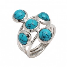 Cabochon Round Shape Matrix Turquoise Gemstone 925 Sterling Silver Rings Jewelry